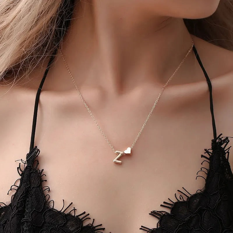 Tiny heart initial necklace for women gold